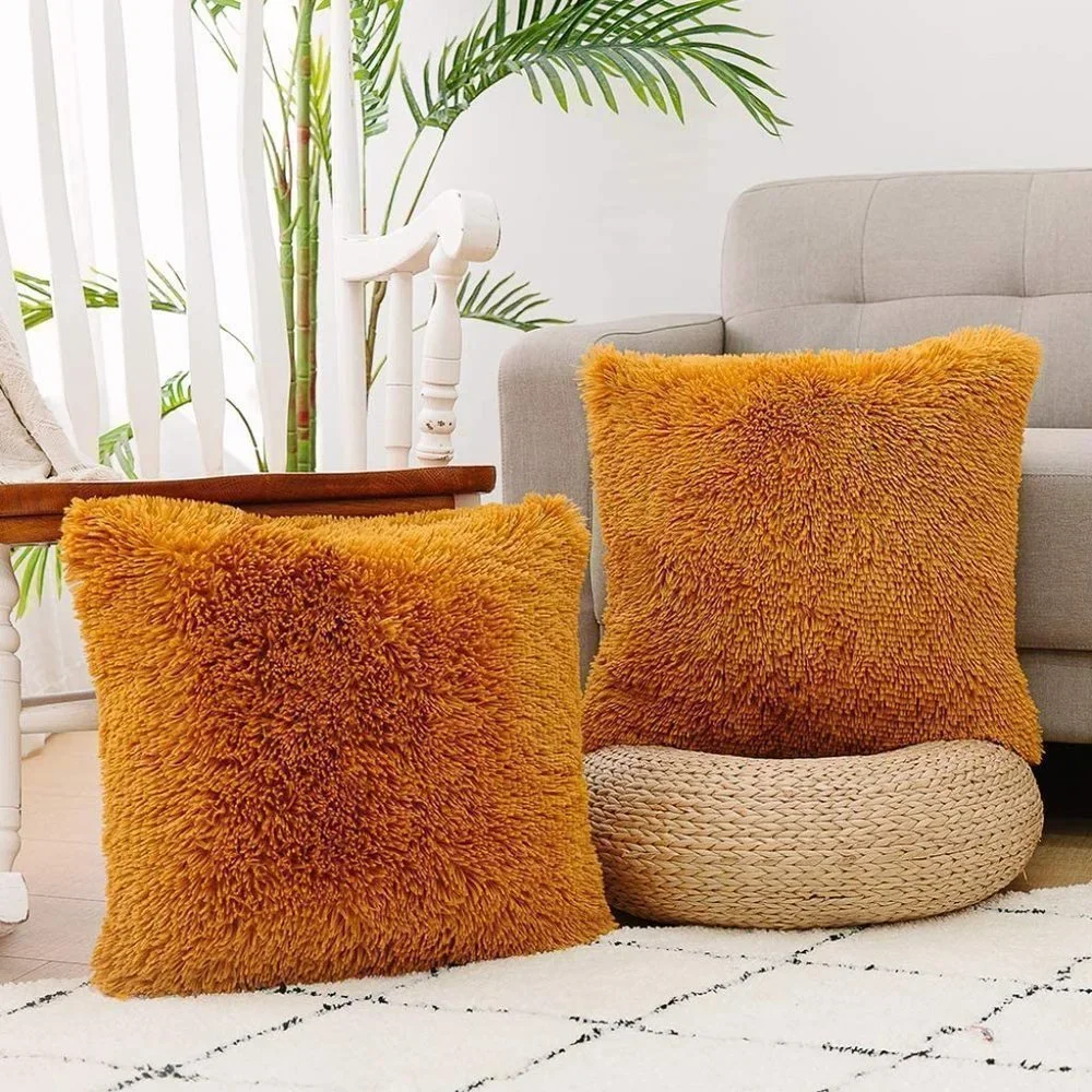 Yellow Luxury Furry Farmhouse Adorable Throw Pillow Decor Cover Set Bedroom/Sofa - Picture 3 of 8